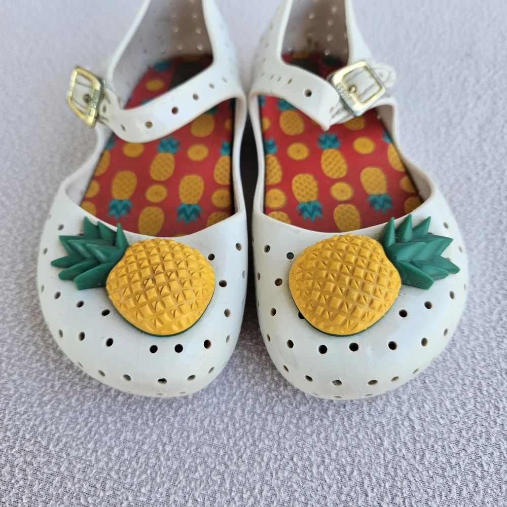 Mini Melissa Pop Pineapple Fruit Sandal White Yellow SZ 9 Hook & Loop Mary Jane